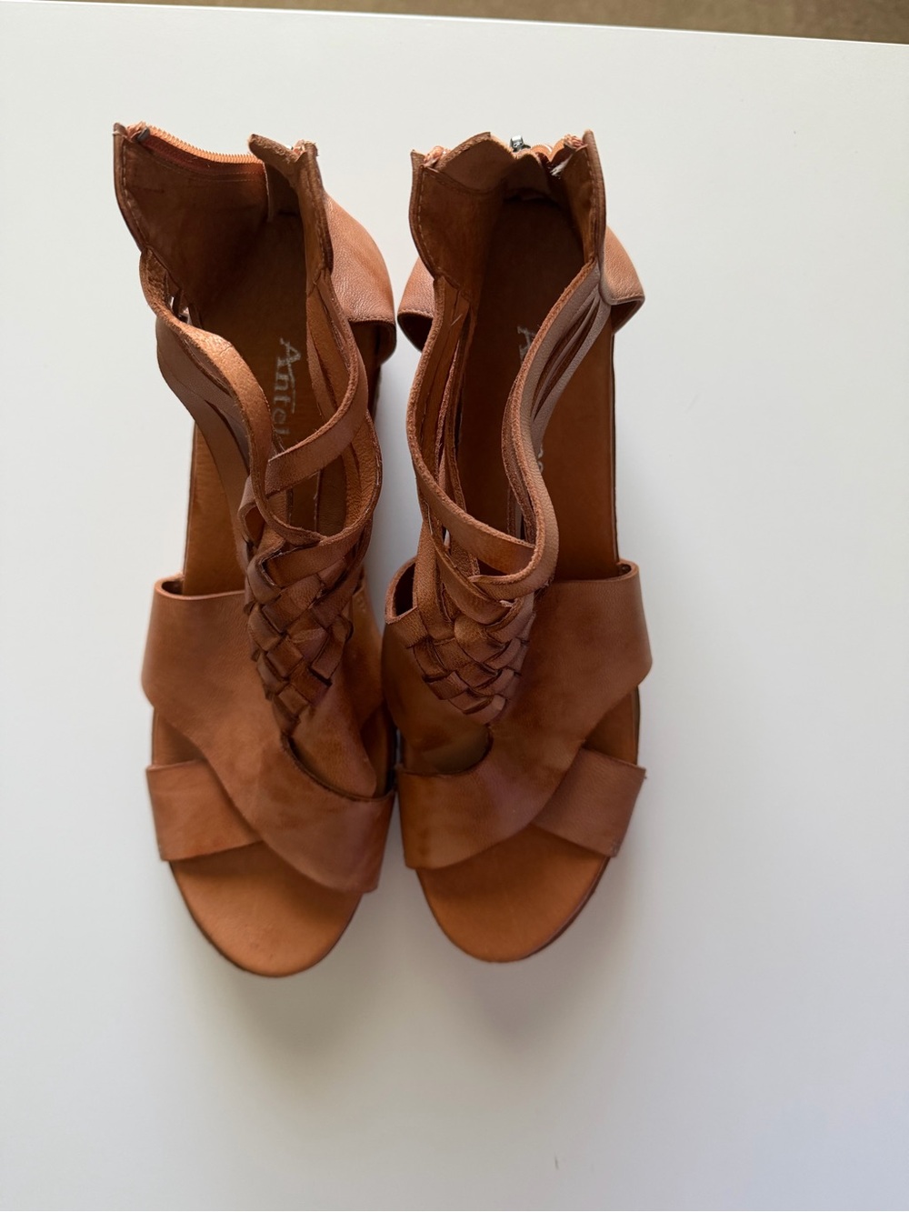New Antelope Tavi Tan Leather Woven Heeled Sandals
